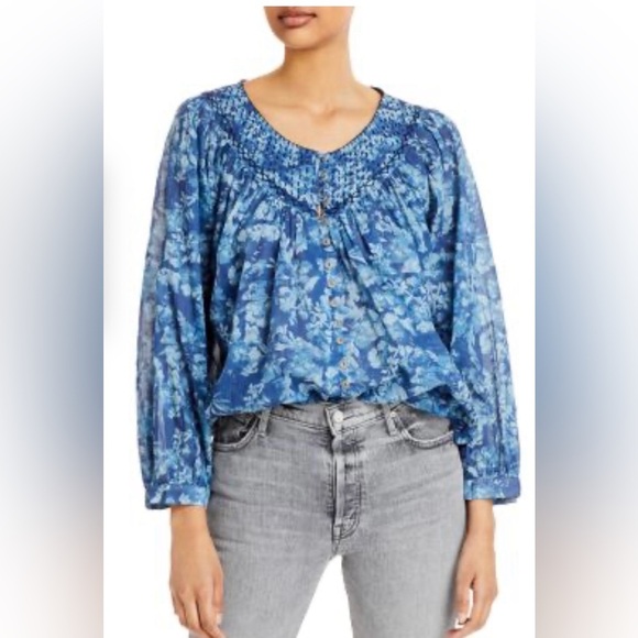 Free People “We The Free” 100% Cotton Cool Meadow Printed Top Size Small - Picture 1 of 5